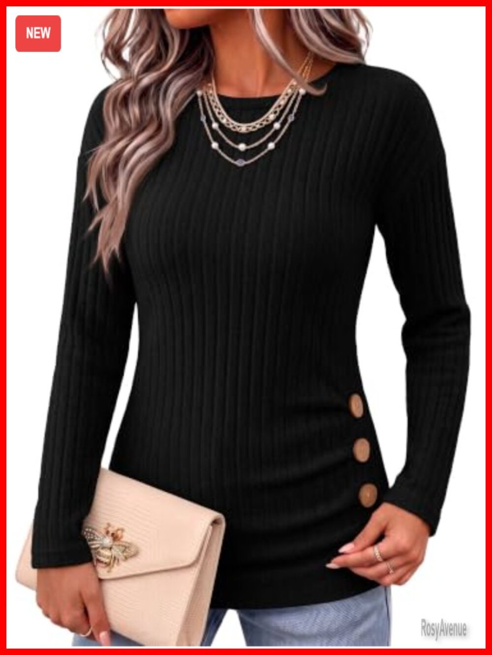 Ribbed Knit Tunic Top Long Sleeve Crew Neck Pullover Casual Fall Shirt